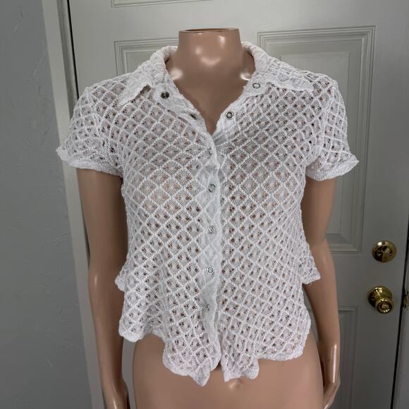 Vintage Y2K Necessary Objects Women's Top Large Cotton Baby Open Knit Crop E18 - Picture 1 of 7